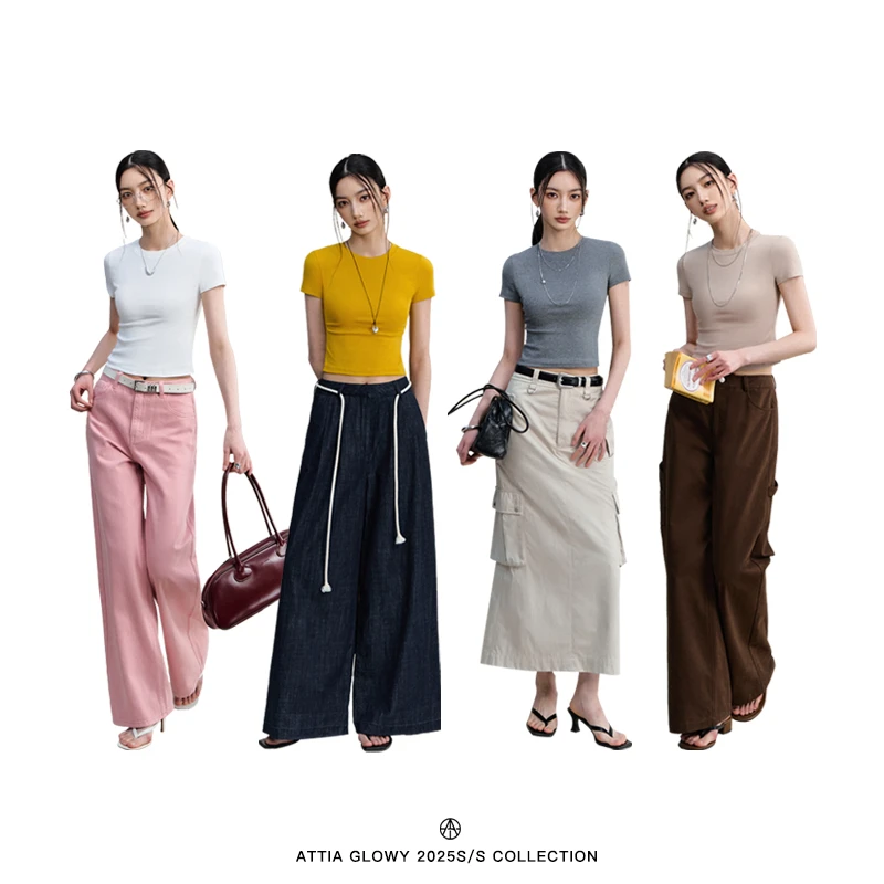 ATTIA 4/1 21:00点 简单糯感T 弹力针织修身显瘦三色圆领tee短款