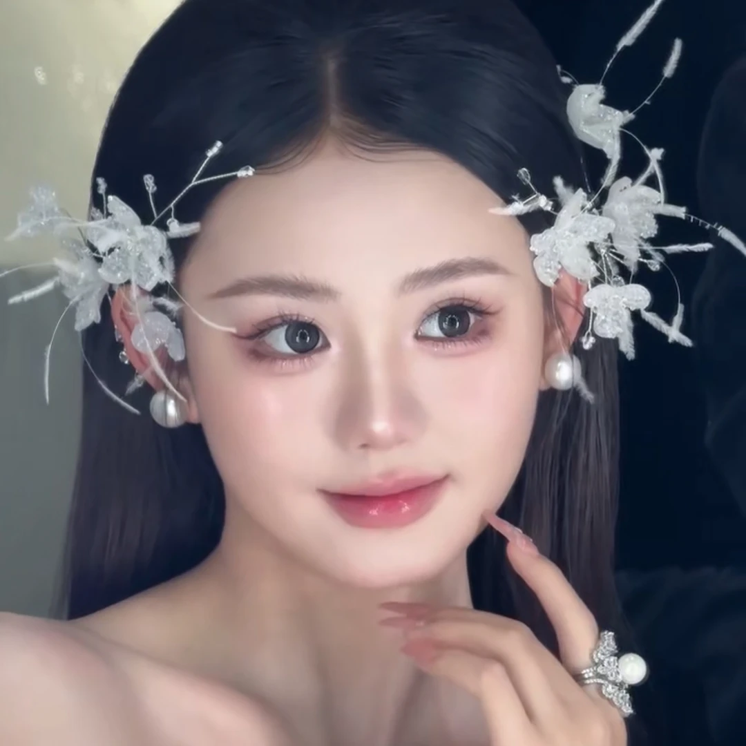 7768新款亚克力羽毛边夹仙气头饰新娘结婚主纱披发影楼出片跟妆