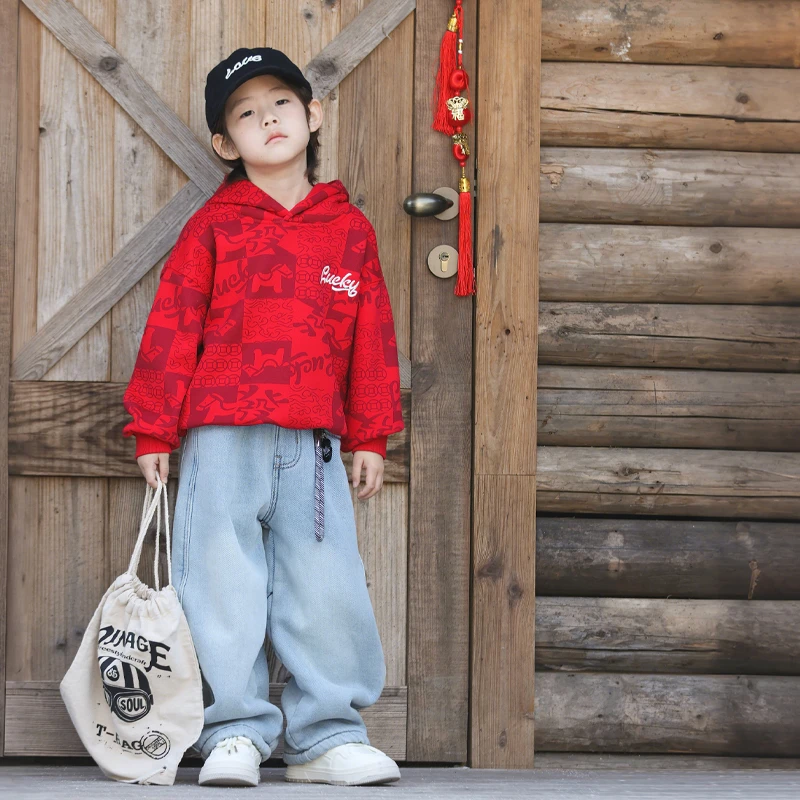 【专柜同款】冬季加绒连帽童装2025年款加厚卫衣DBE57867