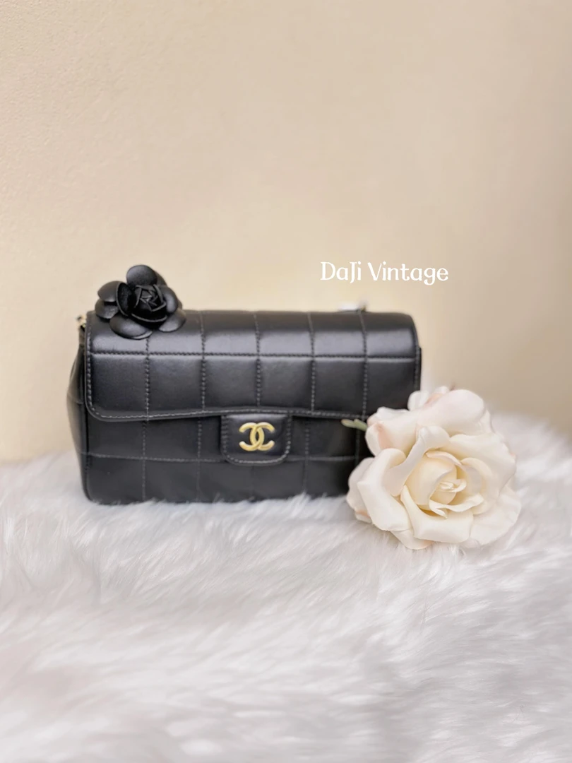 95新 Chanel/香奈儿 大吉中古3/香奈儿山茶花冰格大mini斜挎包