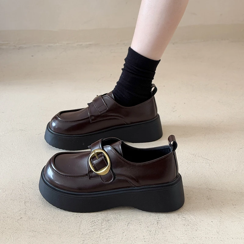 厚底英伦风乐福鞋女2025新款秋季一脚蹬棕色jk小皮鞋玛丽珍单鞋子
