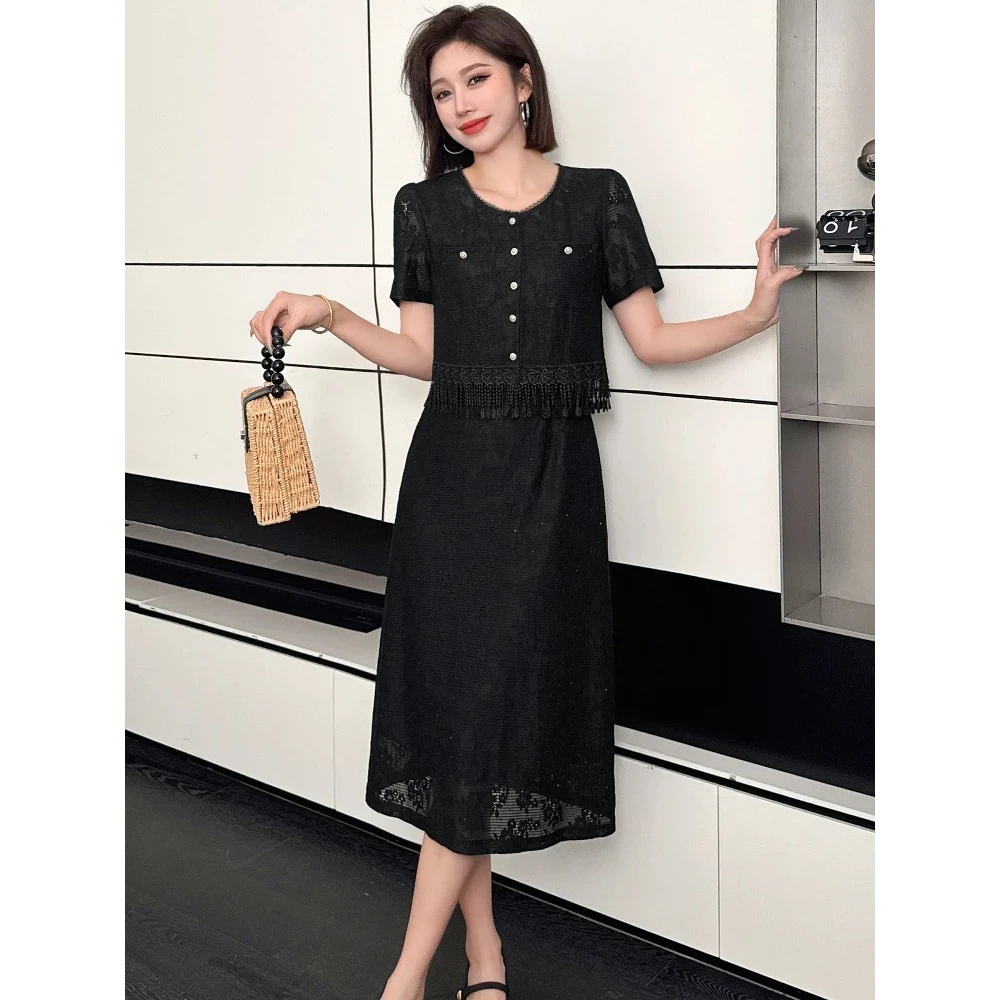 妮妮家185夏季新款小香温柔风流苏假两件蕾丝连衣裙！