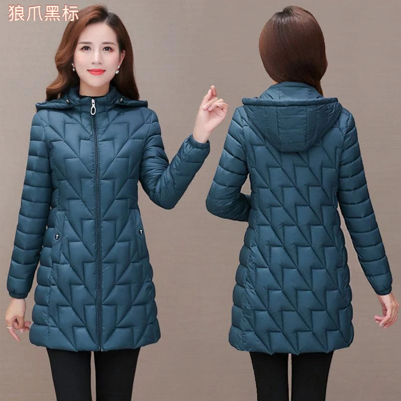 棉服女中长款秋冬季新款轻薄简约羽绒棉衣中老年韩版宽松妈妈棉袄