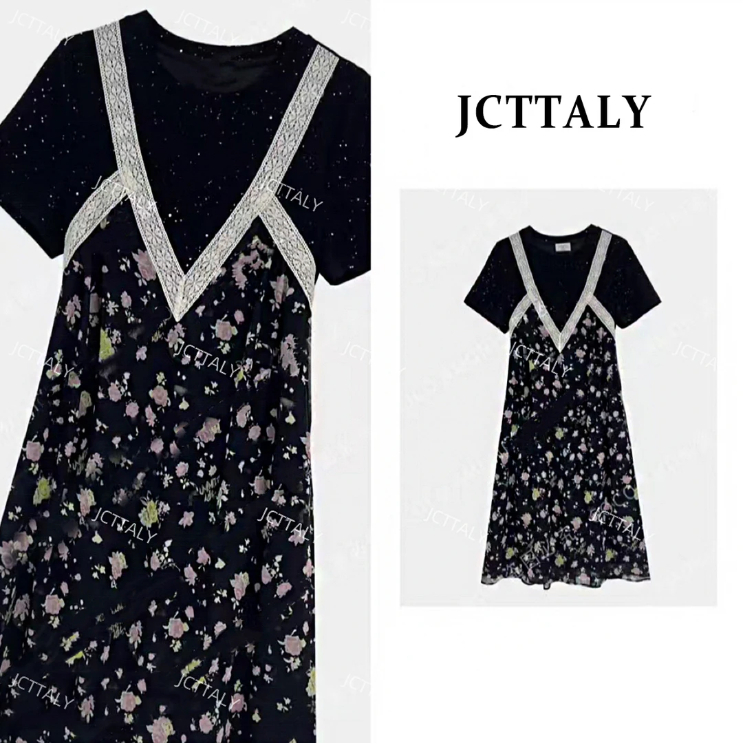 【XY】【68】夏季浪漫星空拼接碎花假两件显瘦连衣裙JC-A3420