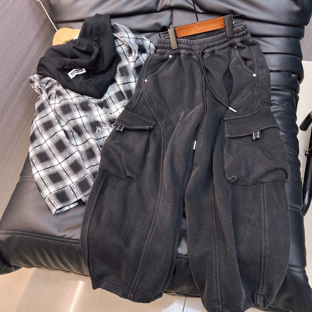 男童美式弯刀裤黑色休闲工装裤卫裤2025年秋新款中大男童百搭长裤