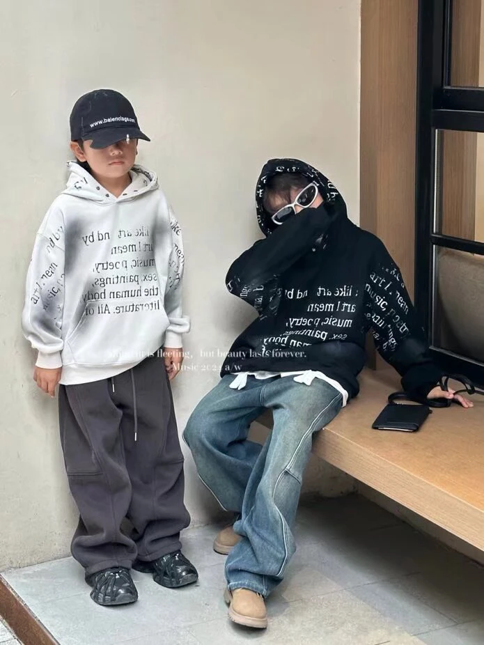 韩版潮牌男童加绒连帽卫衣98101 冬季中大童帅男孩上衣内搭保暖潮