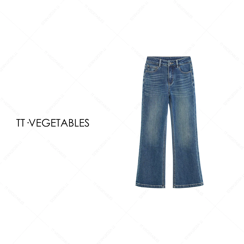 噢芬/小个子 【蕉雨】微喇高腰女装设计师加绒牛仔裤522205