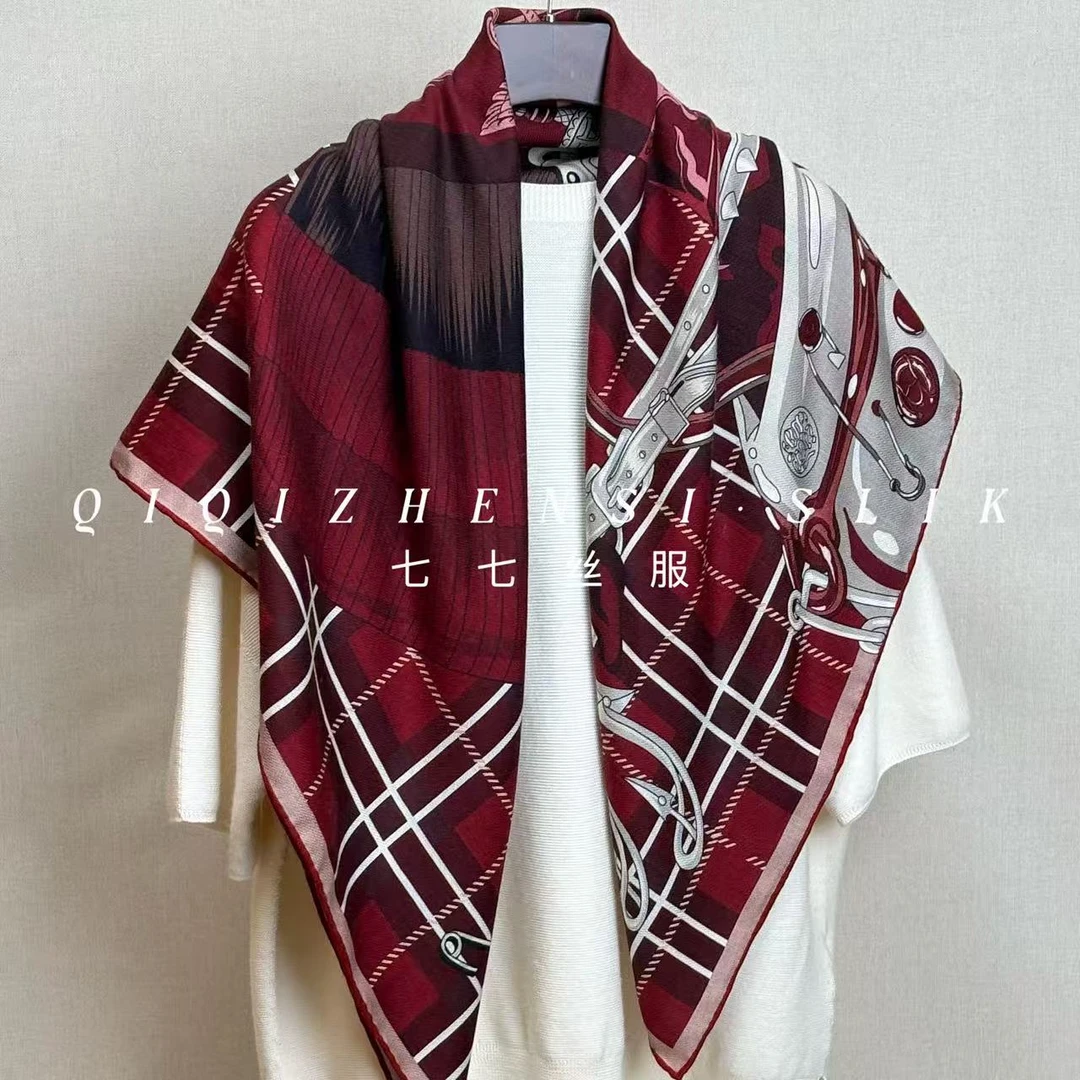 【马术夜宴】丝羊毛大方巾双面异色披肩外搭洋气高档新款100cm