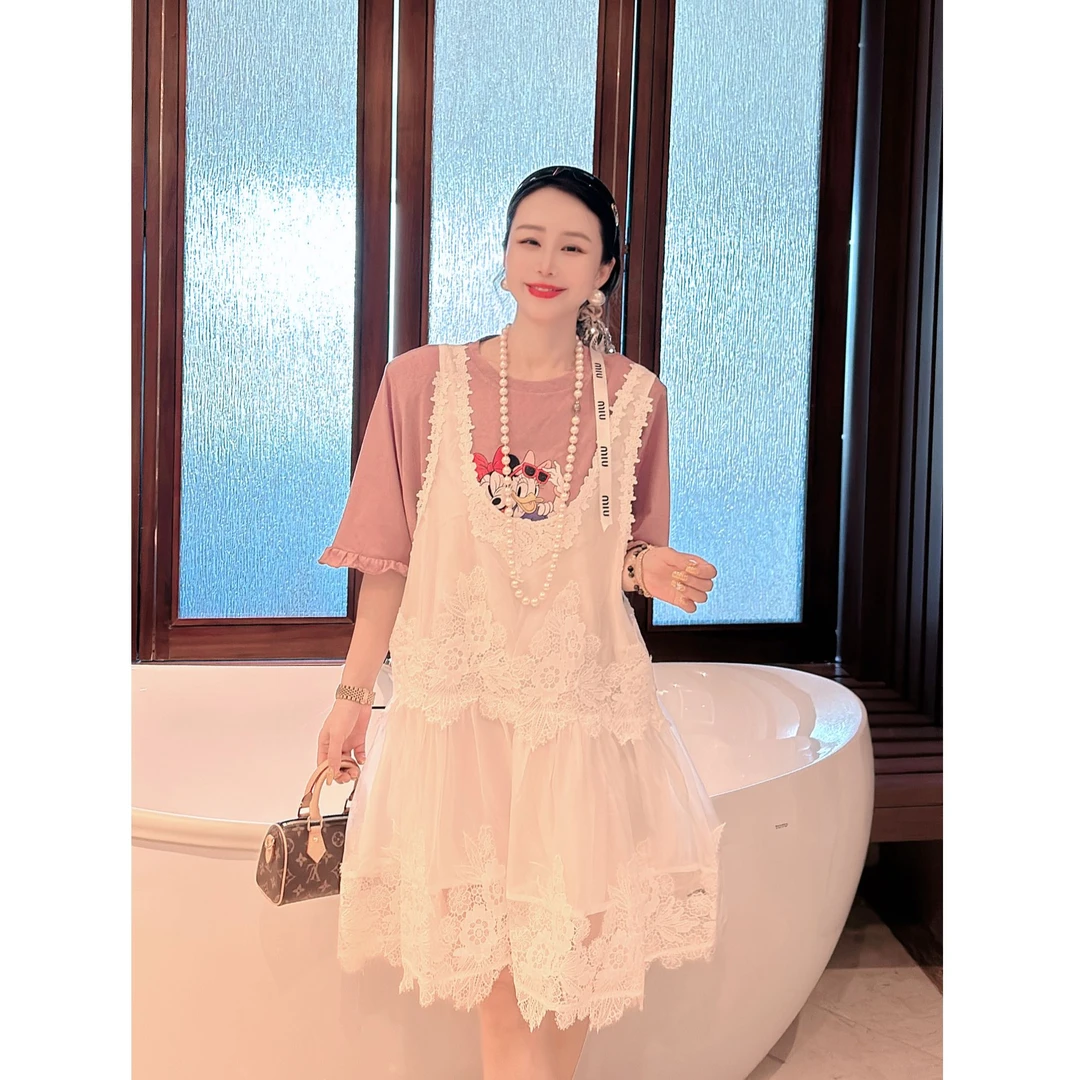 夏季爆款镂空绣花吊带裙女东大门拼接刺绣宽松洋气减龄中长连衣裙