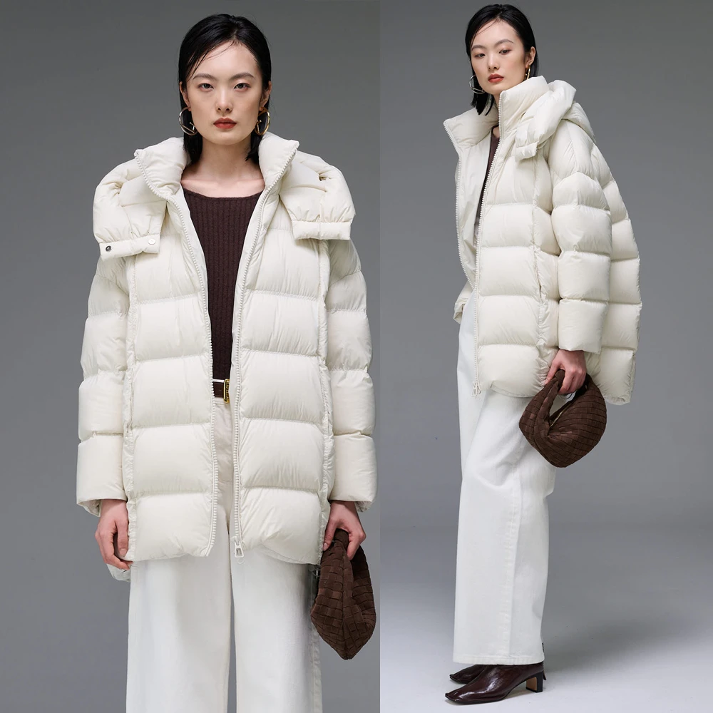 Y-618羽绒服女中长款白色时尚休闲女士连帽加厚保暖冬季