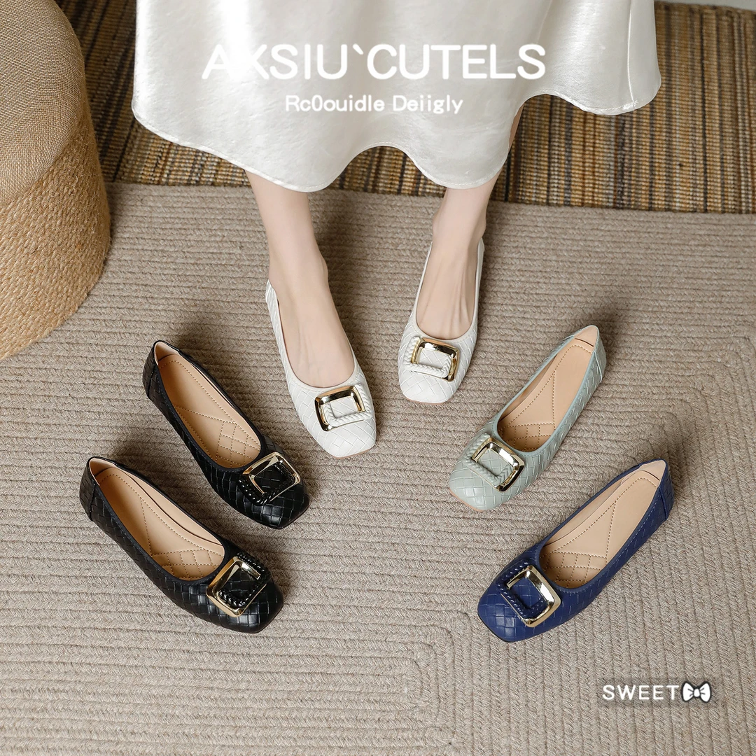 法式复古编织羊皮时尚百搭鞋奶奶鞋超舒适软底软面防磨脚单鞋女