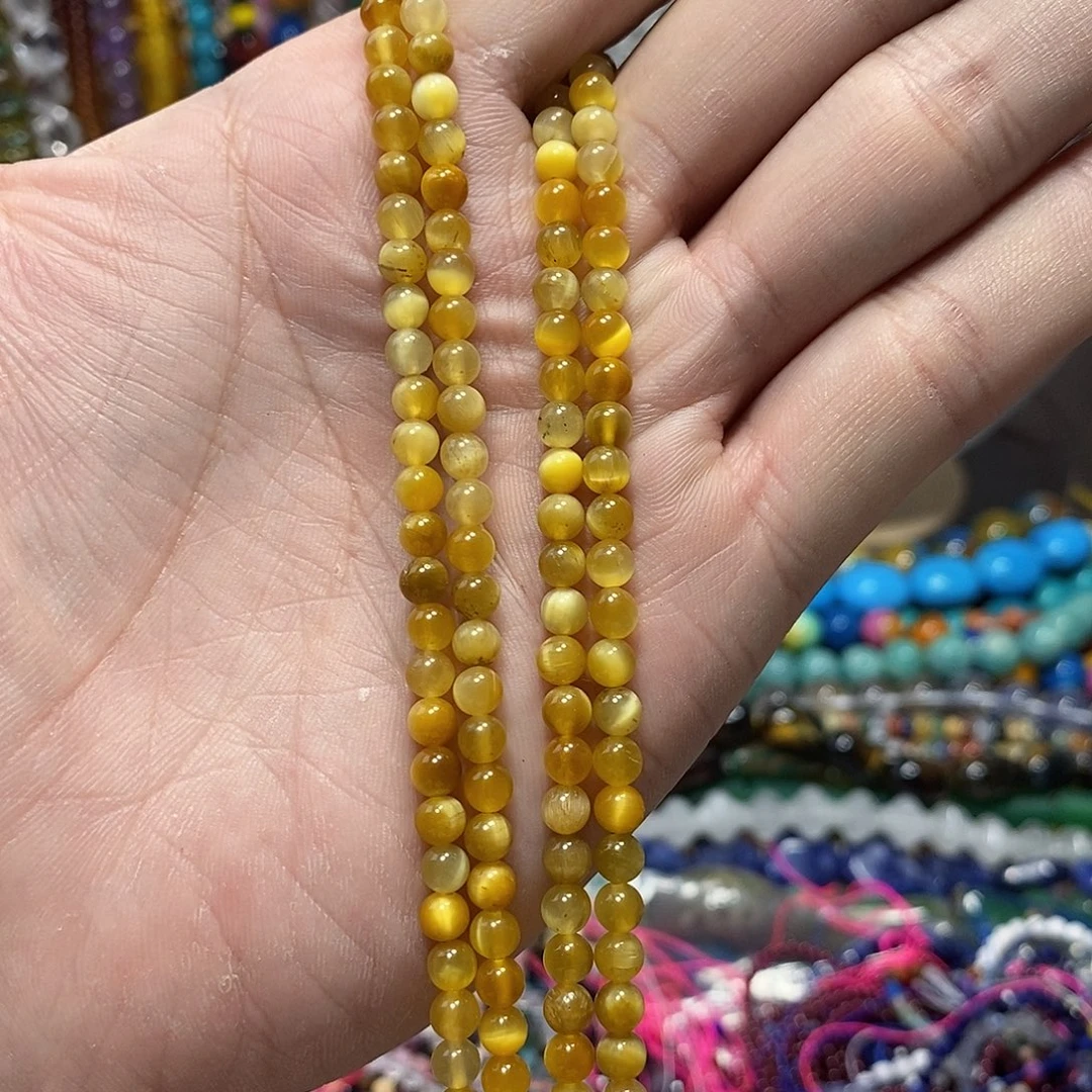 石英质玉未镶嵌，金虎眼4mm，