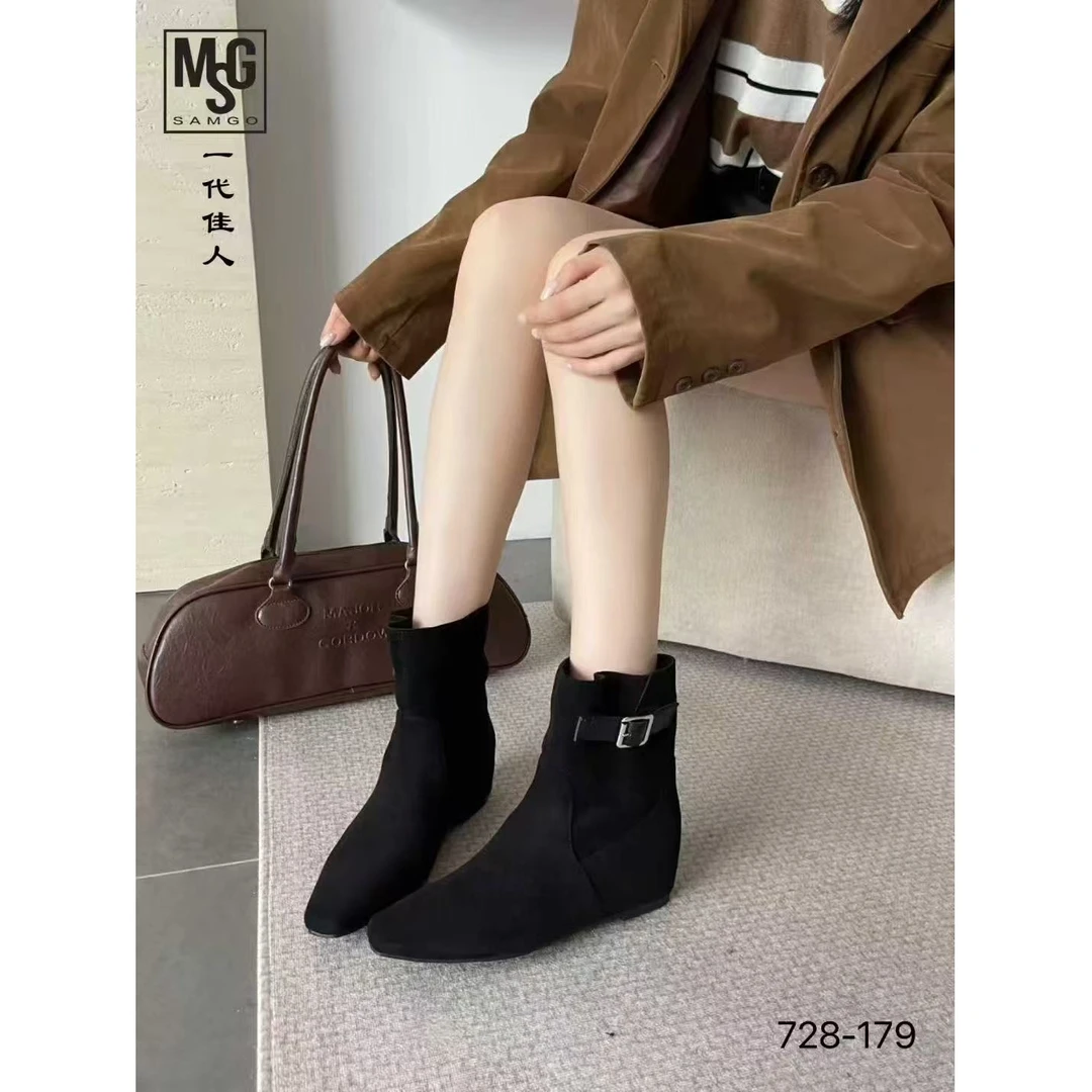 厚底时装靴复古显瘦套筒马丁靴短靴728-179（不加绒）