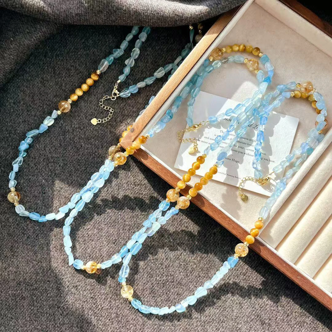 合金项链 新中式复古毛衣链项链锁骨链蓝色气质时尚长款项链