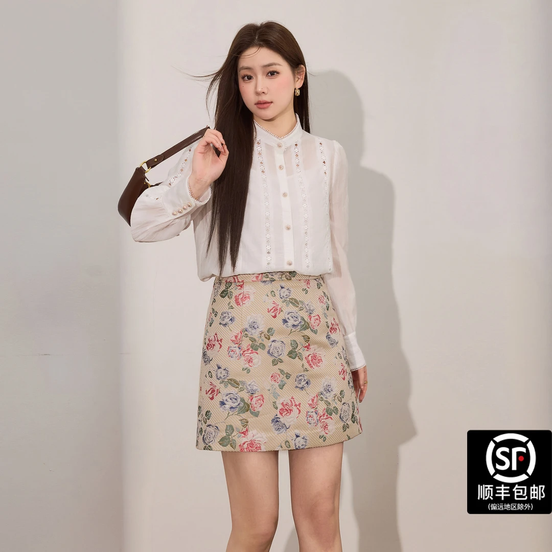蓝语大码女装气质牛奶丝花边衬衫上衣碎花半身裙秋穿搭套装00271