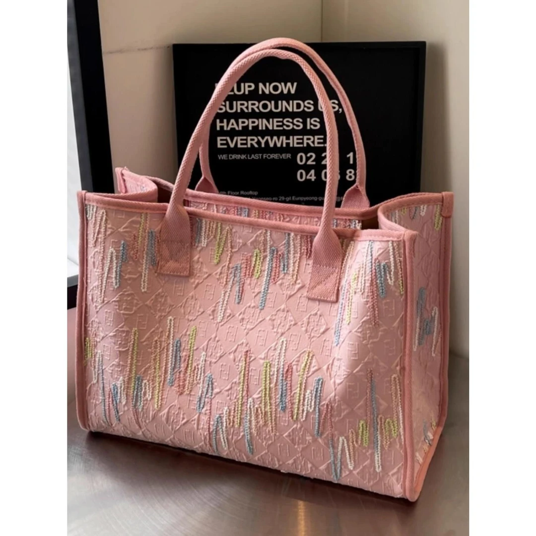 大容量帆布包女2025新款休闲百搭单肩托特包妈咪包外出旅行手提袋