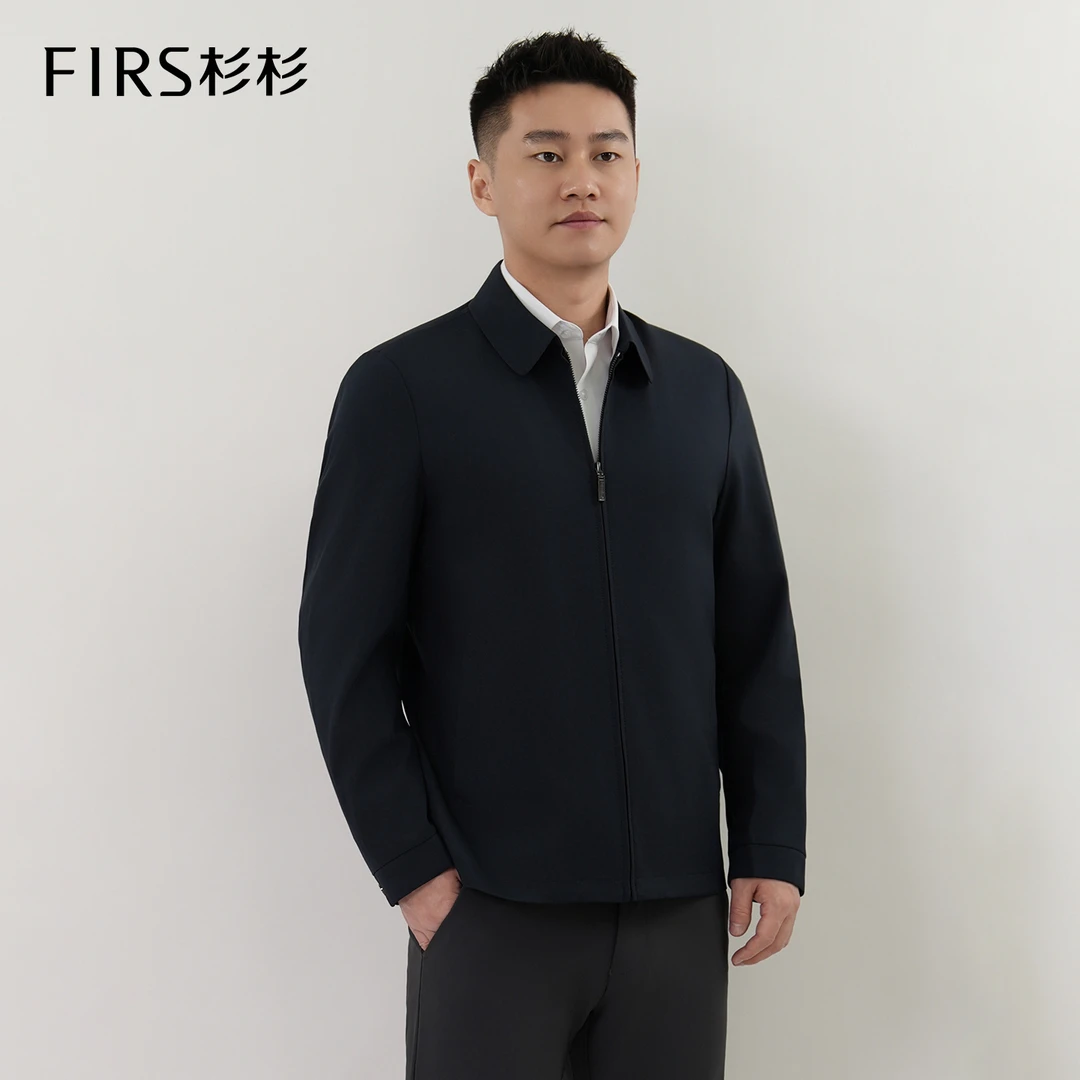 FIRS/杉杉秋季男翻领冬季抗皱藏青翻领夹克中老年夹克衫薄款