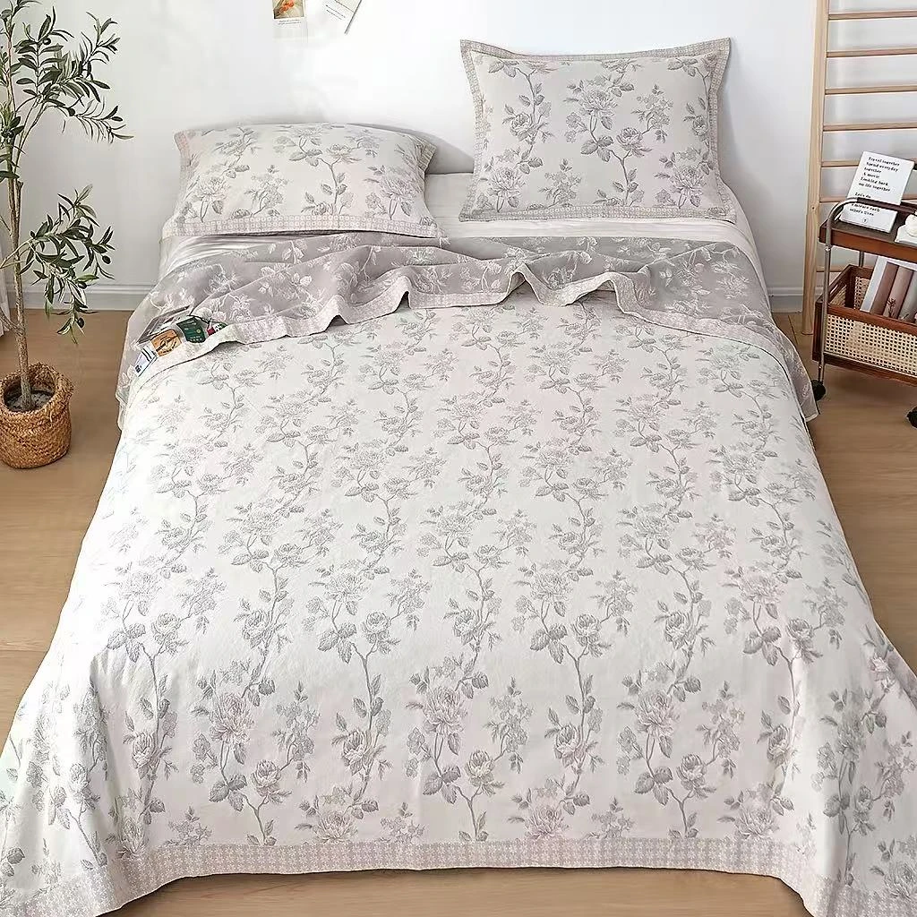 蓝染工艺雨露230*250色织透气纱布软席床盖四季床单蓝玫瑰