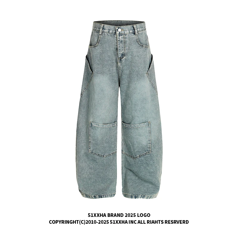 51嘻哈美式vibe多口袋拼接设计感扎染弯刀裤男女潮牌工装牛仔长裤