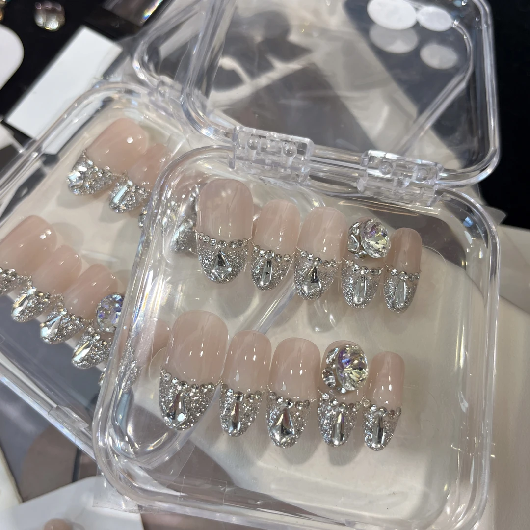 满钻法式-壹心纯手工穿戴甲 美甲贴片可拆卸假指甲10片装穿戴甲