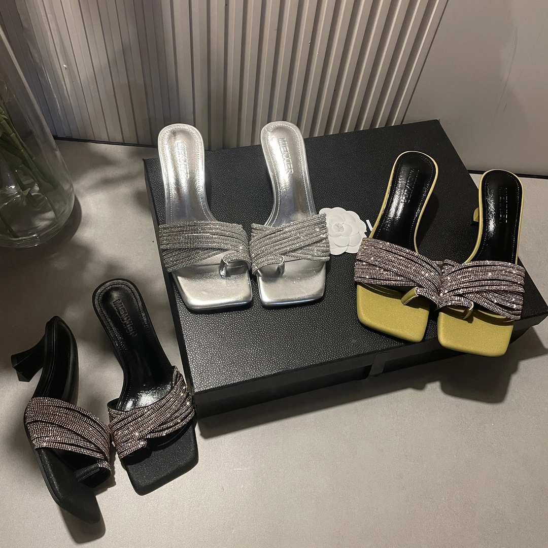 【现现】夏季细带网红交叉叠层时尚百搭小众法式简约风爆款凉拖-5CM