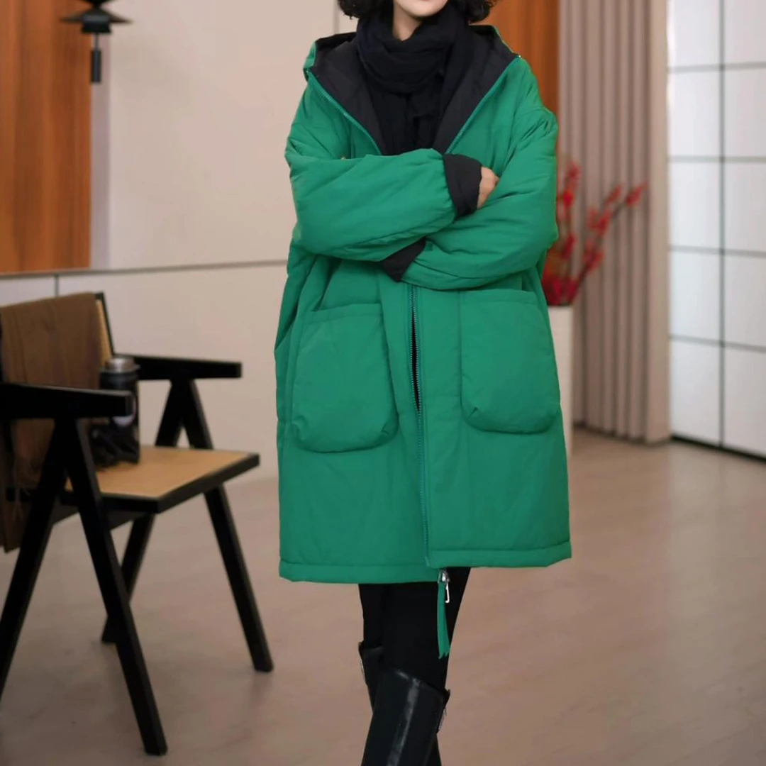 双面双穿抗风连帽加棉保暖棉衣外套2025秋冬新款时尚百搭遮肉棉服