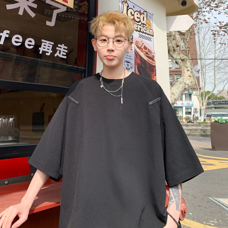 夏季美式cleanfit高级感短袖T恤男五分袖潮牌宽松大码上衣