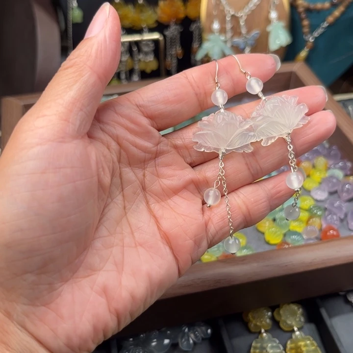 银S925镶嵌蛇纹石玉耳饰