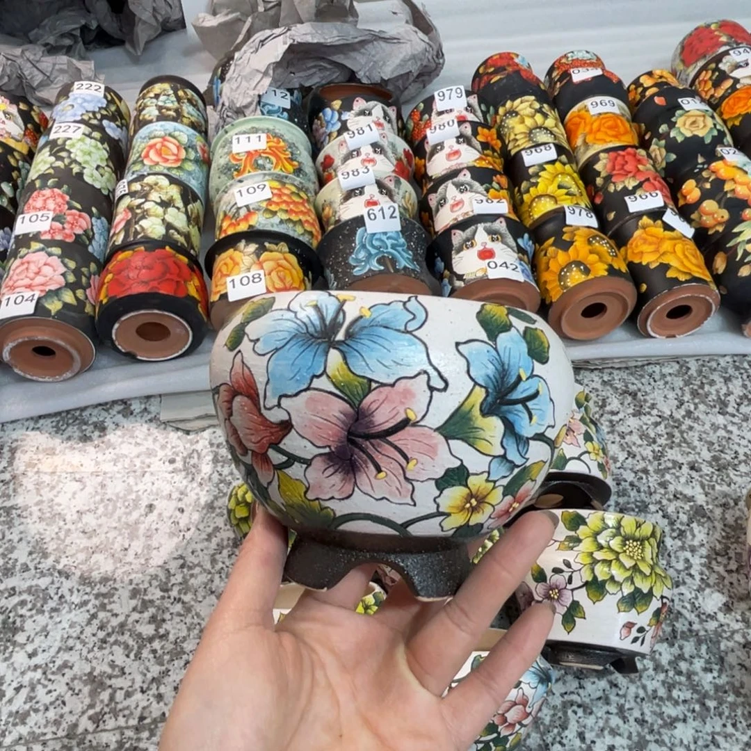 *****暮年1个手绘多肉花盆