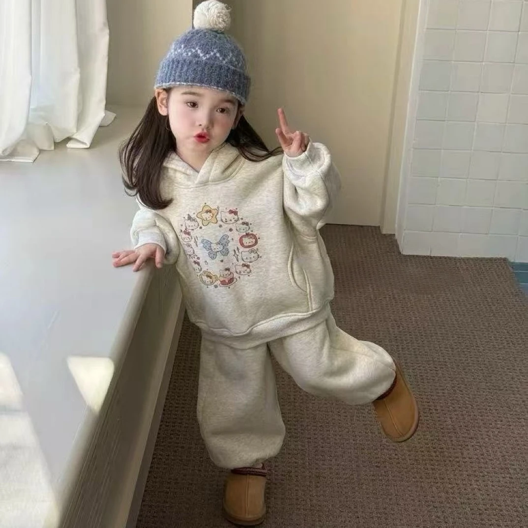 【原创设计品牌】dmf&kids 526女童秋冬韩版连帽卫衣套装加绒运动装