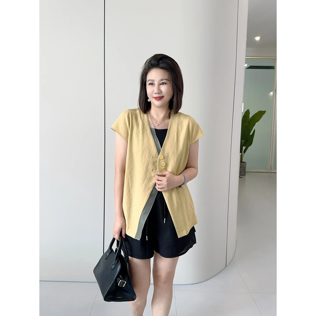 微胖女装【岁月如歌】设计师款小外套夏季新款盖袖无领西装20728