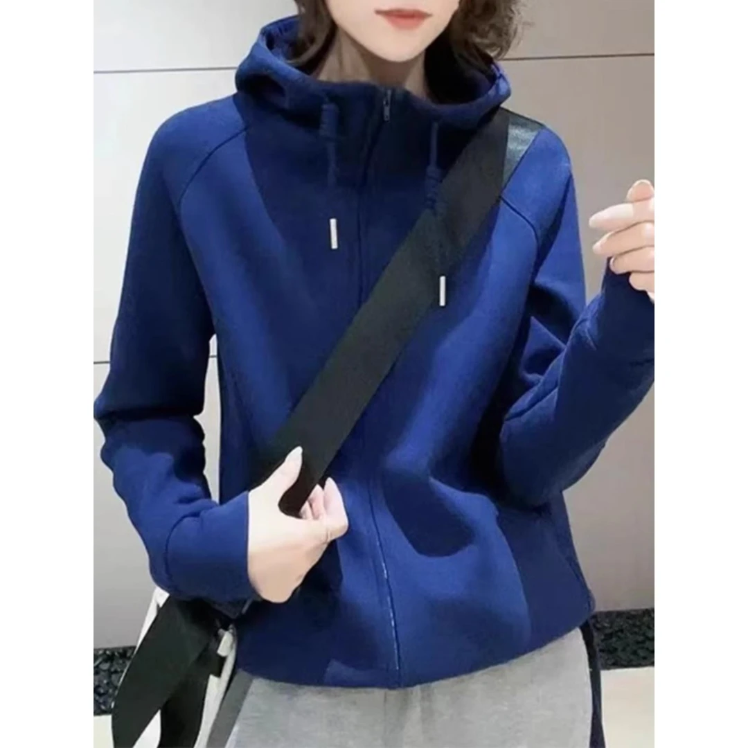 天鹅绒连帽运动衫夹克妇女秋冬新欧式风格宽松休闲运动拉炼开衫上