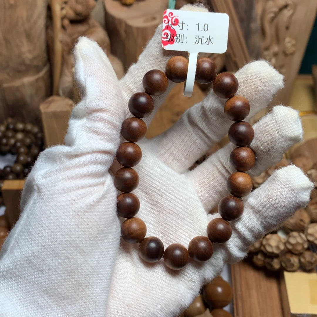 檀香木手串/手链E*三老山檀香1.0沉水单圈虫漏微瑕