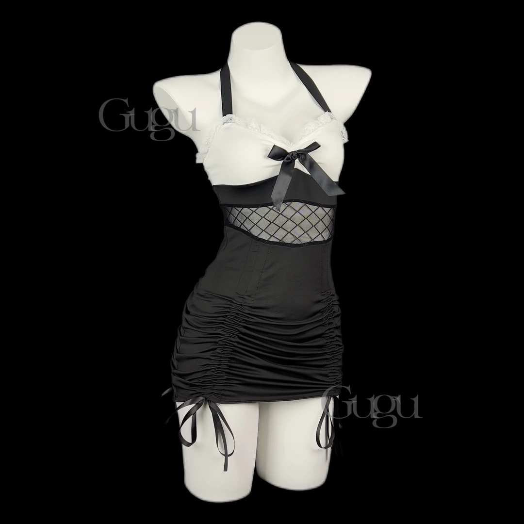 GUGU【女主角】御姐风性感套装泡泡袖包臀性感美背吊带睡裙约会战袍