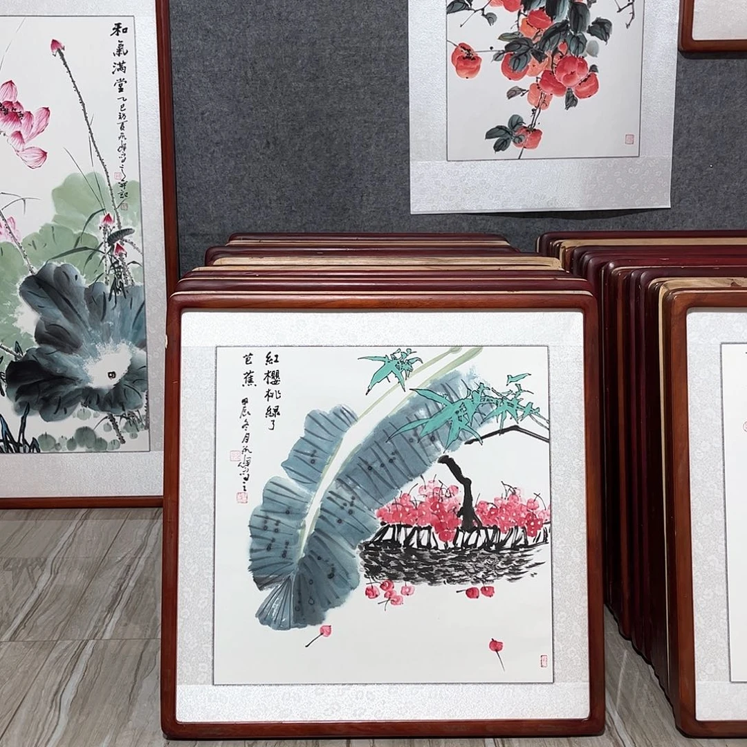 国画书画作品带框63×63厘米