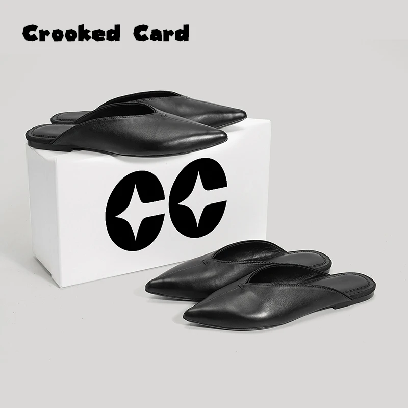 【鞋底微瑕介意勿拍】 时尚休闲透气羊皮尖头平底拖鞋女半拖潮