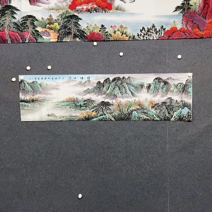 国画六尺对开山水一幅