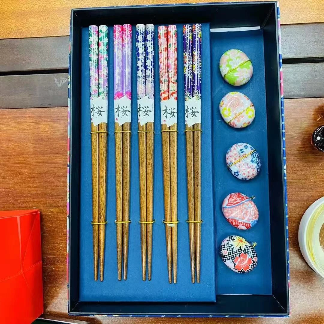 万花原木尖头筷+筷子托