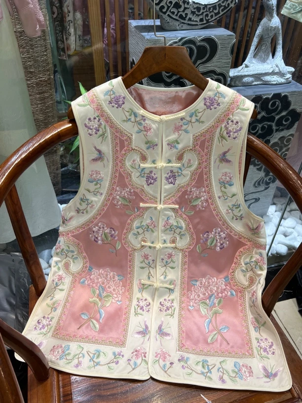 中式复古刺绣醋酸马夹吉祥如意马甲女中国风