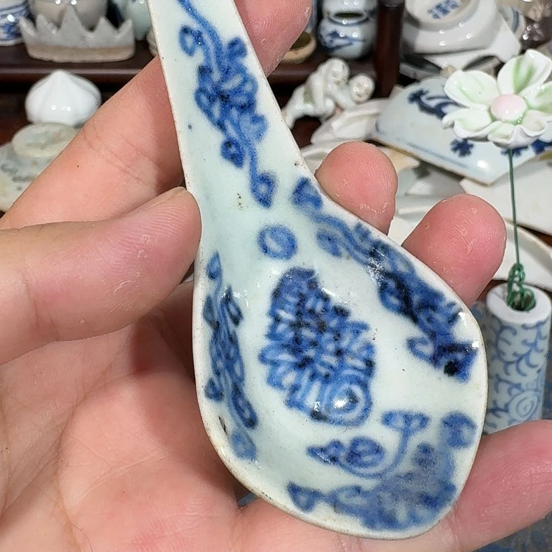 瓷片青花瓷勺，全品