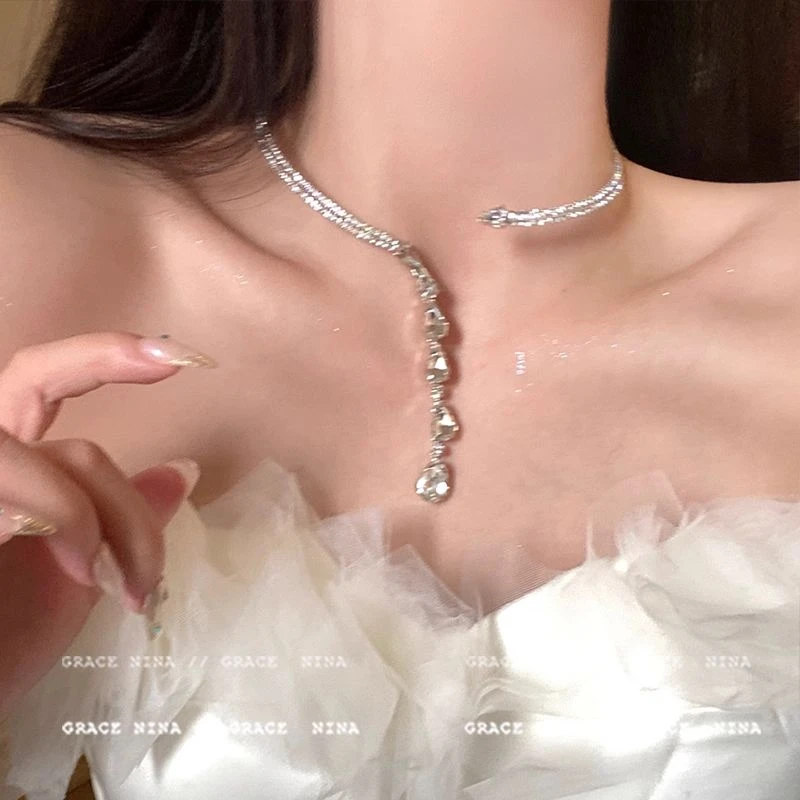 纯铜大理石项链 喂你闪到我了小众轻奢闪锆项圈气质高级感项链配