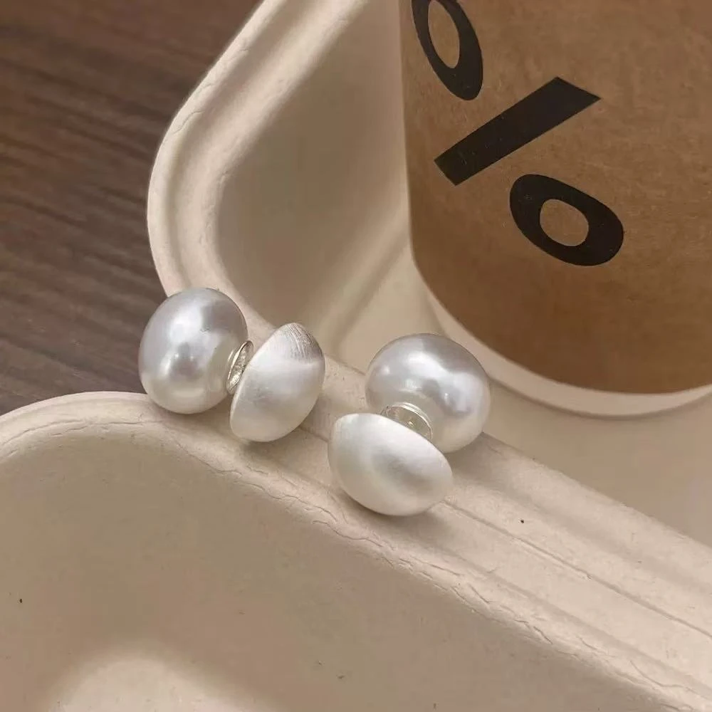 黄铜耳饰 欧美时尚ins银色拉丝贝珠耳钉高级感复古简约个性耳饰