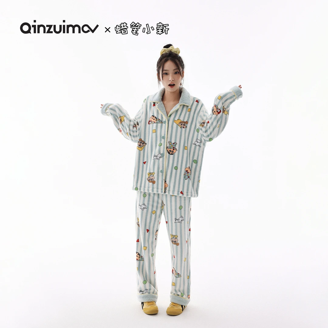 亲嘴猫【蜡笔小新】法兰绒卡通可爱可外穿少女睡衣家居服套装R54817