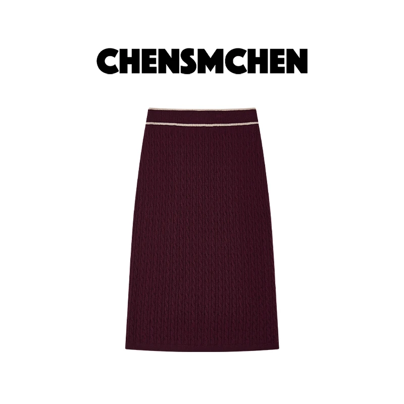CHENSMCHEN 100山羊绒针织半身裙女复古优雅显瘦裙子CSQ7489QQ
