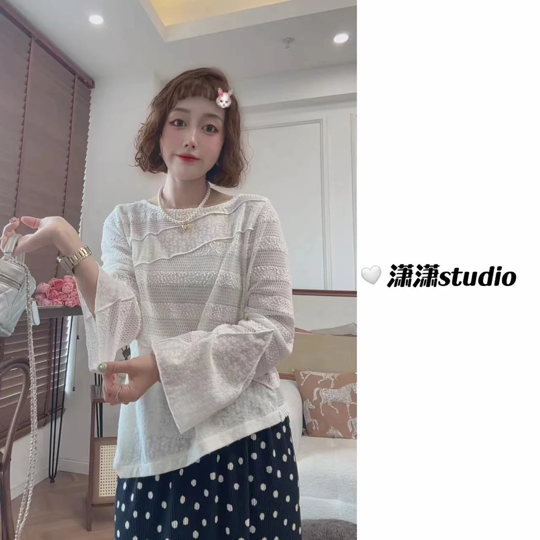 【喇叭袖防晒】【显瘦】潇潇定制面料不规则下摆一字领防晒衫XM1147