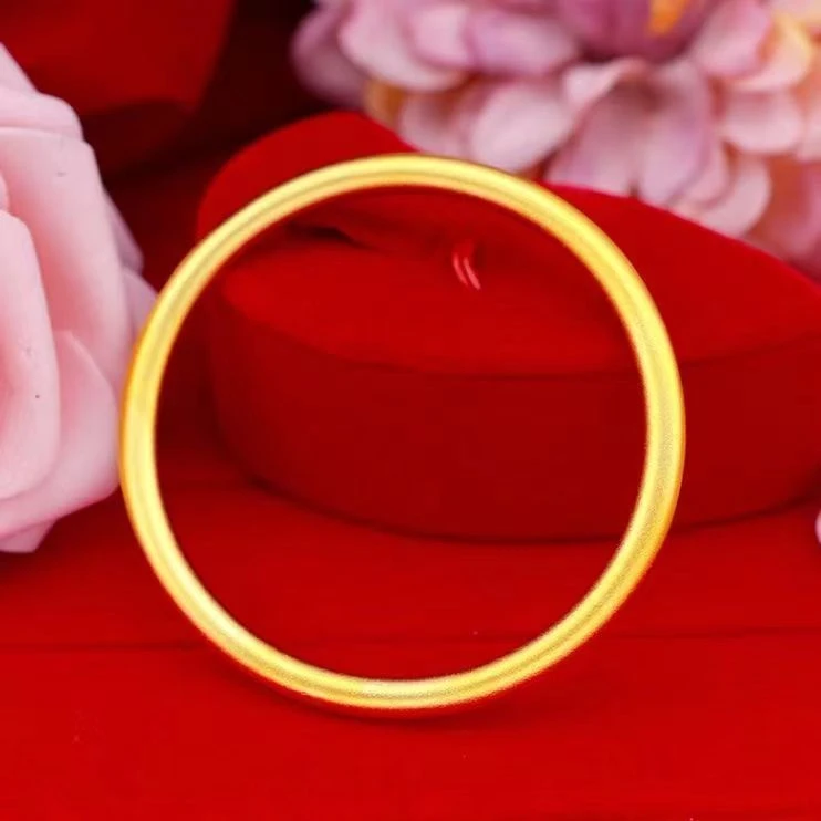 合金手镯 女款古法传承手镯简约饰品镯子百搭时尚素圈实心金色