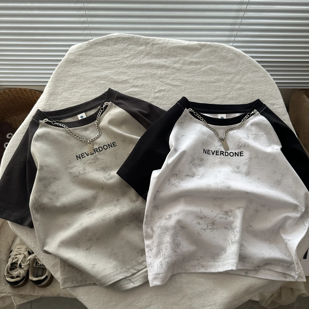 男童扎染短袖纯棉2025新款儿童夏季潮牌炸街半袖上衣中大童-477