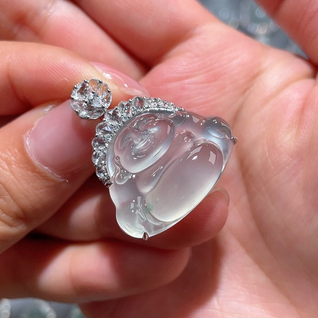 翡翠颈饰18K金镶嵌佛公