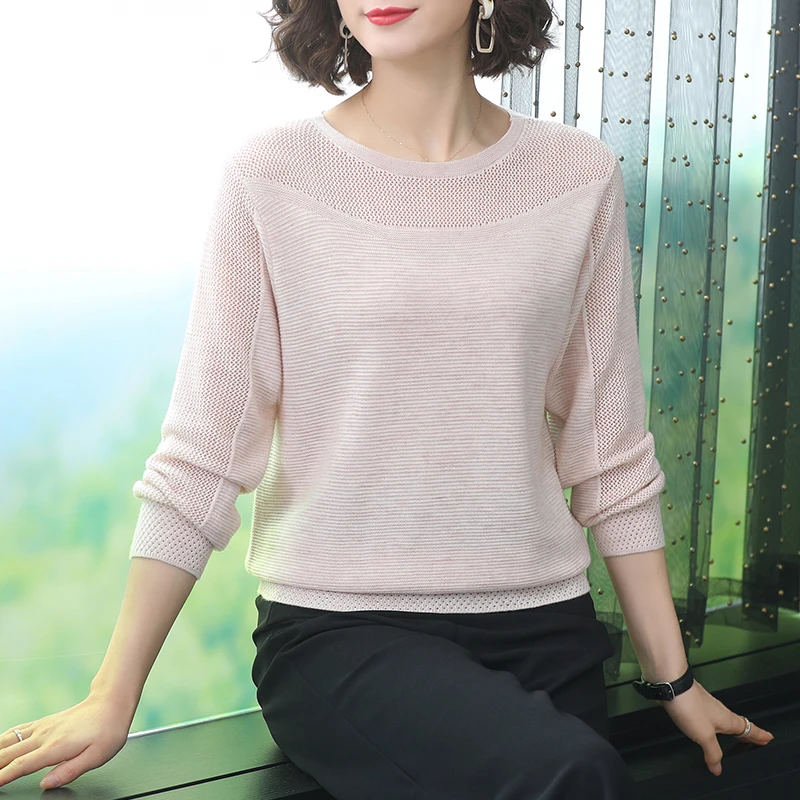 妈妈装春秋季中年新款针织小衫中老年T恤女宽松打底长袖上衣时尚