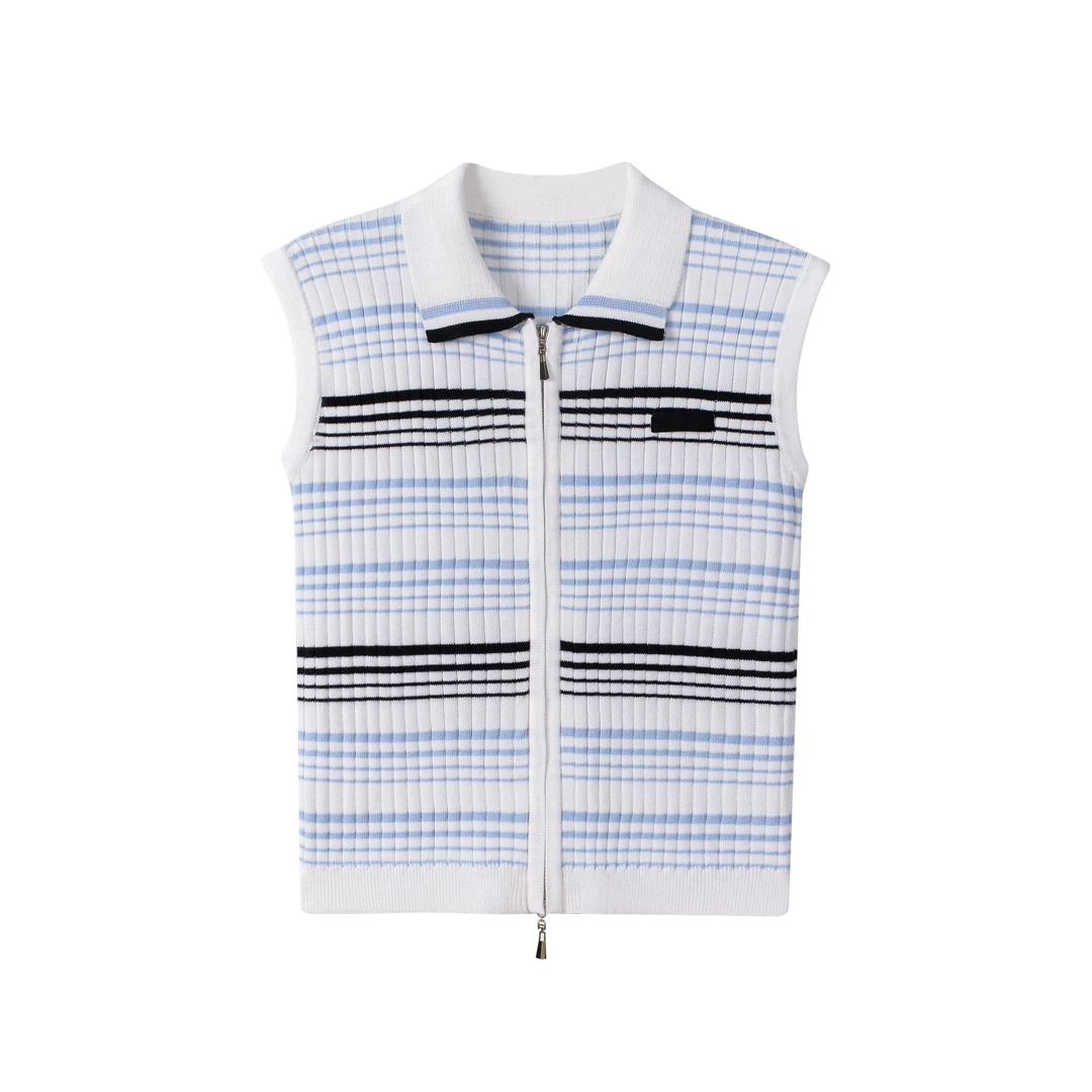 CHENXI 夏季无袖条纹千金风针织衫新款拉链背心洋气上衣女M30021